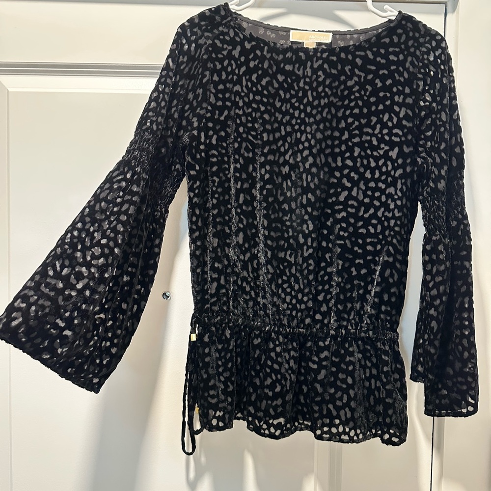 MICHAEL Michael Kors Velvet Black and Transparent Bell Sleeve Blouse